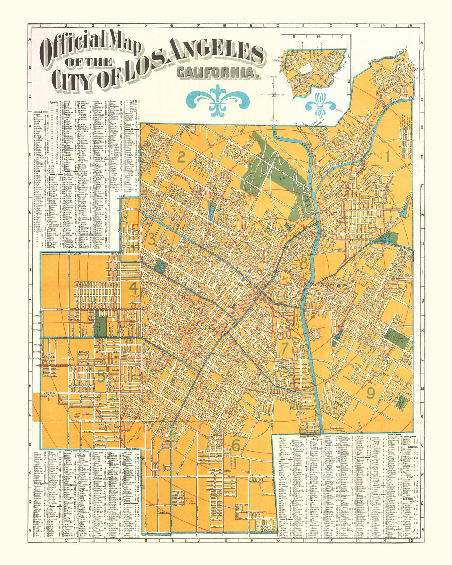 Vintage Map of Los Angeles, California 1900