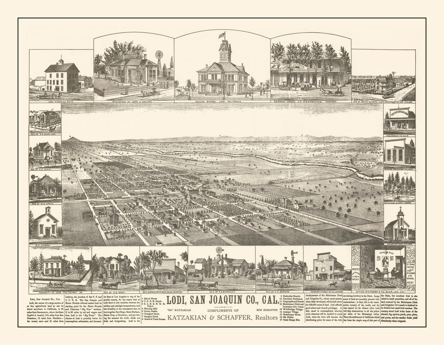Vintage Map of Lodi, California 1870