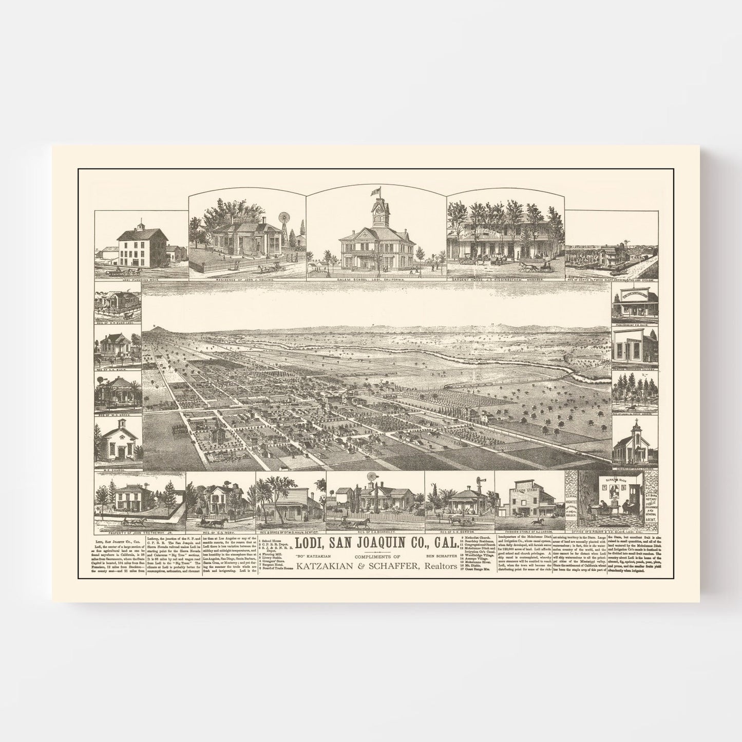 Vintage Map of Lodi, California 1870