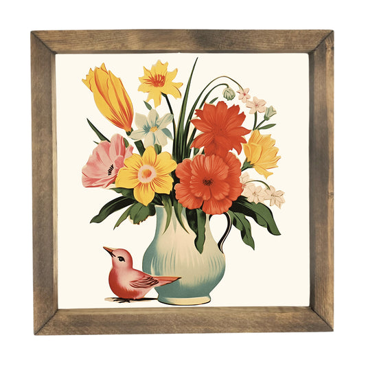 *Clearance*-Floral Vase with Bird Framed Art