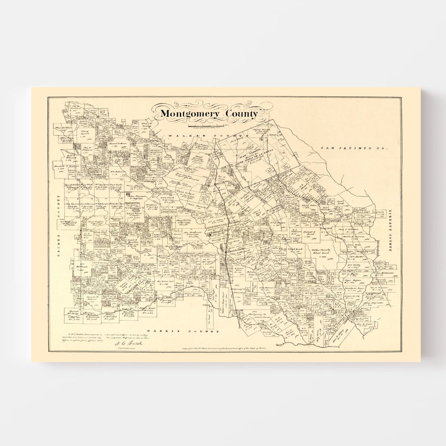 Vintage Map of Montgomery County, Texas 1880