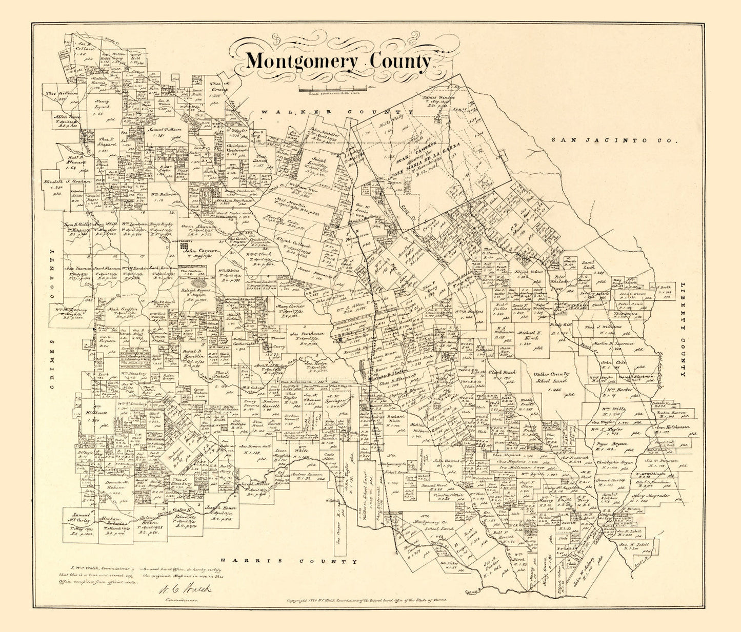 Vintage Map of Montgomery County, Texas 1880