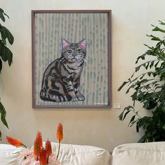 American Shorthair Cat Framed Fine Art Canvas Print